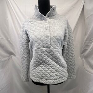 Eddie Bauer Quilted Snap Neck Sweatshirt Light‎ Gray Pullover Women Casual Cozy